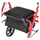 Déambulateur à 4 roues en acier avec roulettes de 7 po et panier - Boucle - Rouge