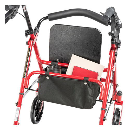 Déambulateur à 4 roues en acier avec roulettes de 7 po et panier - Boucle - Rouge