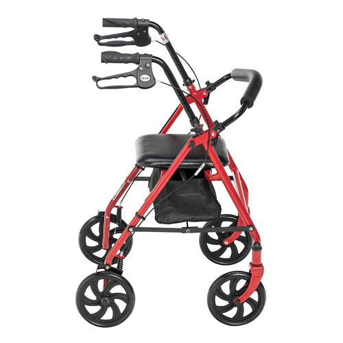Déambulateur à 4 roues en acier avec roulettes de 7 po et panier - Boucle - Rouge