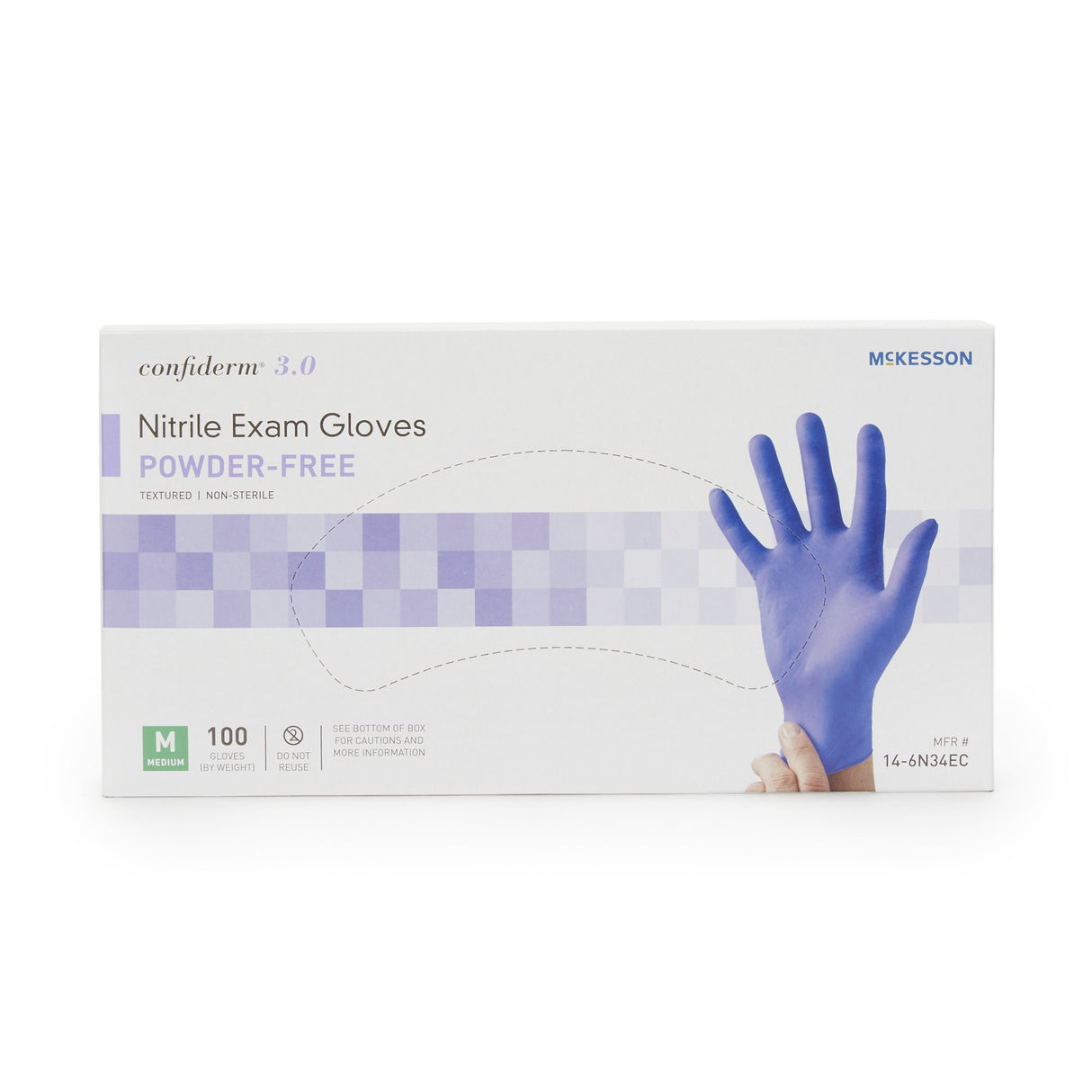 Exam Glove McKesson Confiderm® 3.0 Medium NonSterile Nitrile Standard Cuff Length Textured Fingertips Blue Chemo Tested / Fentanyl Tested - BeHope