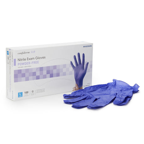 Exam Glove McKesson Confiderm® 3.0 Large NonSterile Nitrile Standard Cuff Length Textured Fingertips Blue Chemo Tested / Fentanyl Tested - BeHope