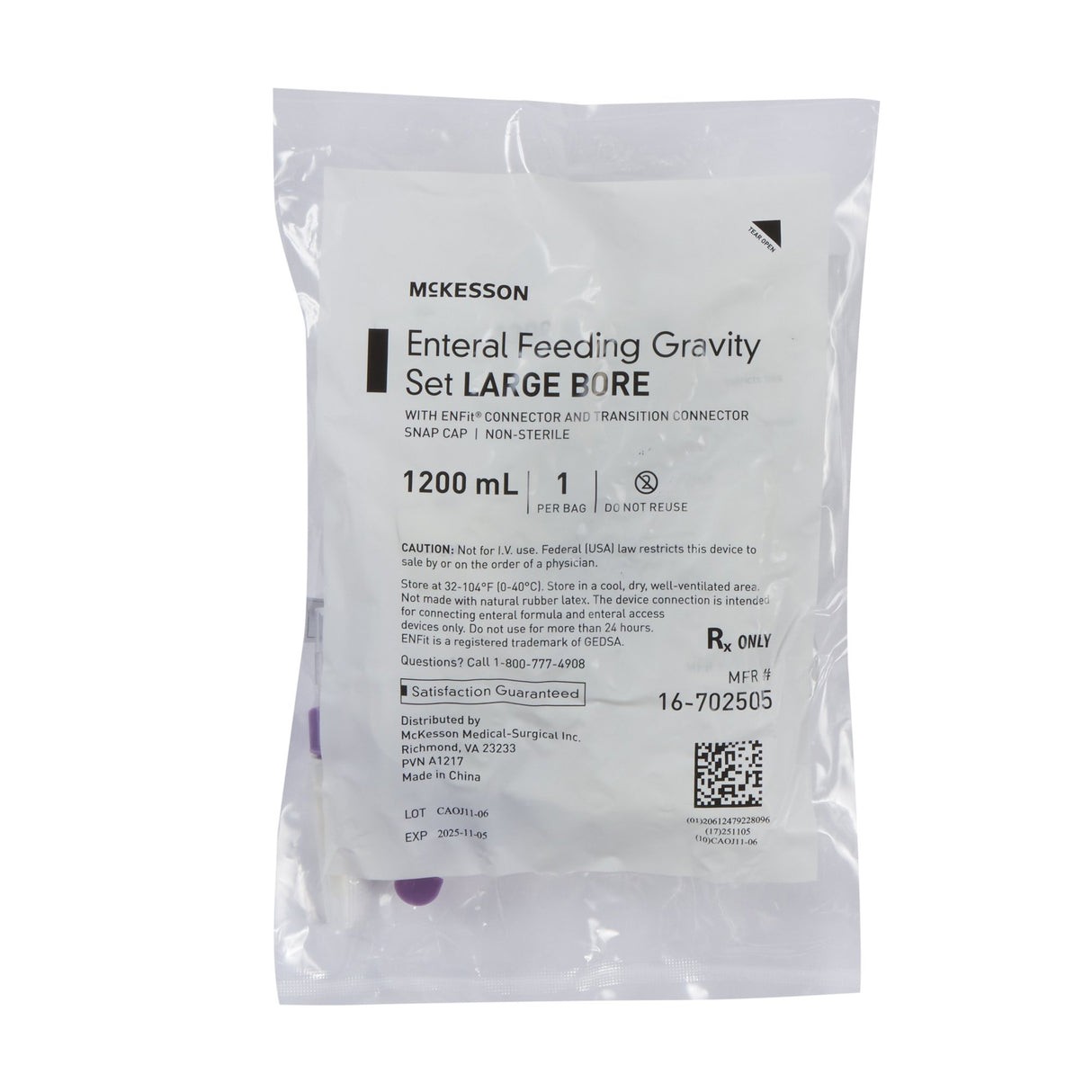 Gravity Feeding Bag Set with ENFit™ Connector McKesson 1200 mL - BeHope