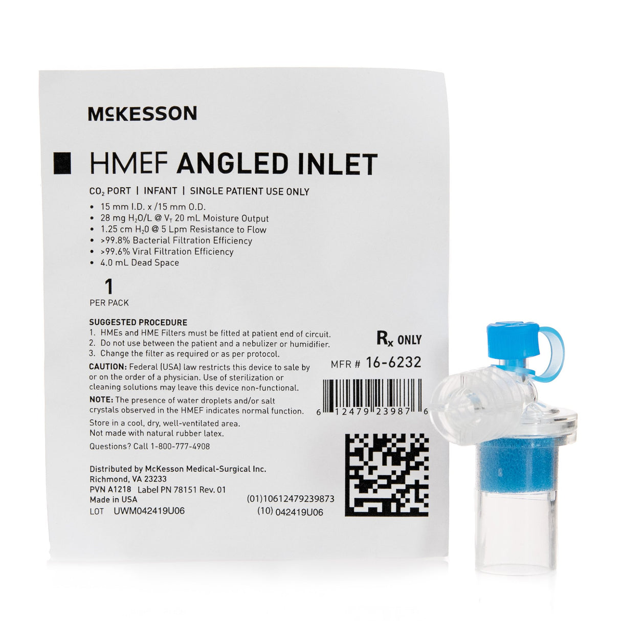 Heat and Moisture Exchanger with Filter McKesson 28 mg H₂O/L @ VT 20 mL 1.25 cm H₂O @ 5 LPM - BeHope