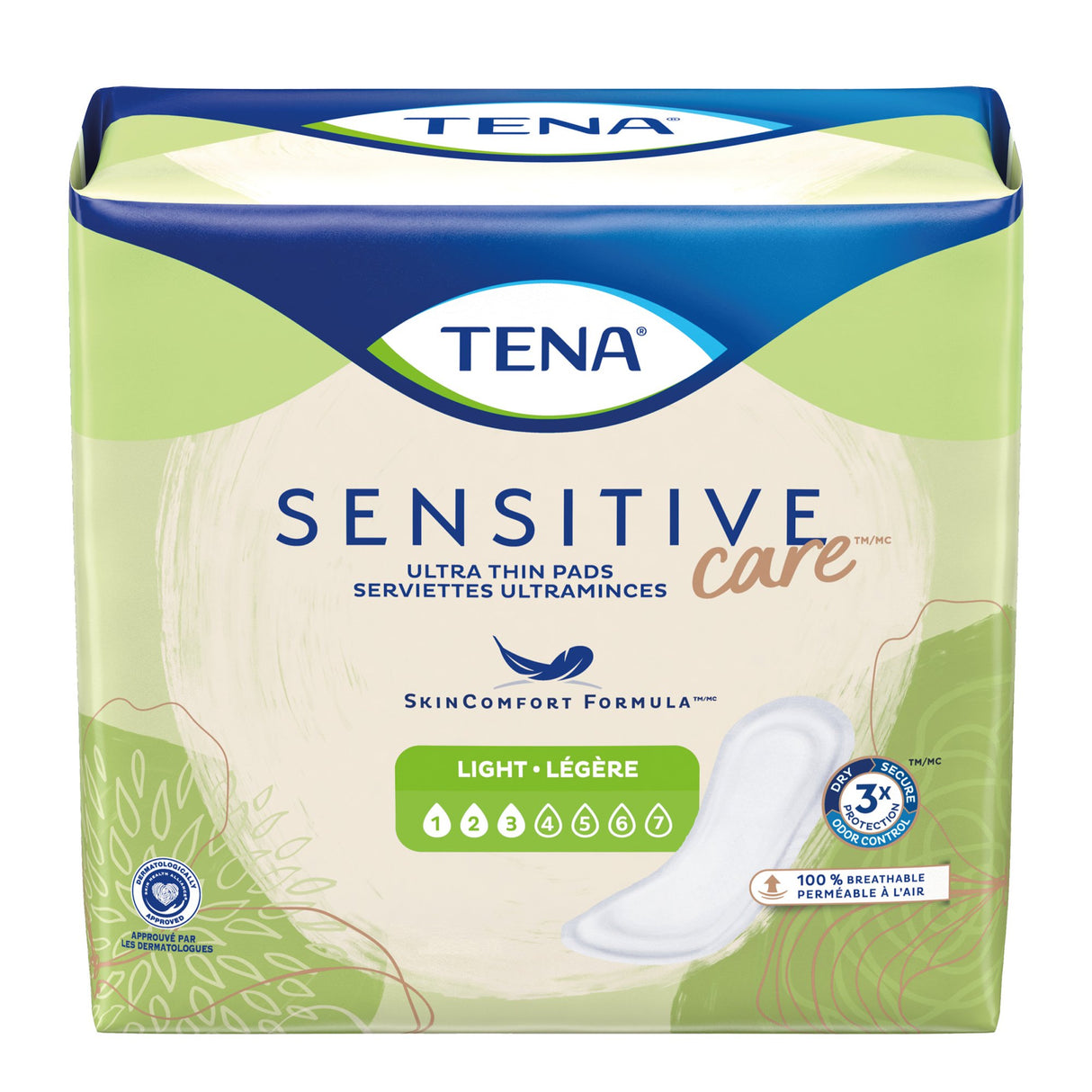 Bladder Control Pad TENA Sensitive Care Ultra Thin Light 10 Inch Length Light Absorbency Dry-Fast Core One Size Fits Most