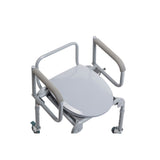 Steel Drop-Arm Commode with Wheels and Padded Armrests -BeHope