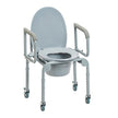 Steel Drop-Arm Commode with Wheels and Padded Armrests -BeHope