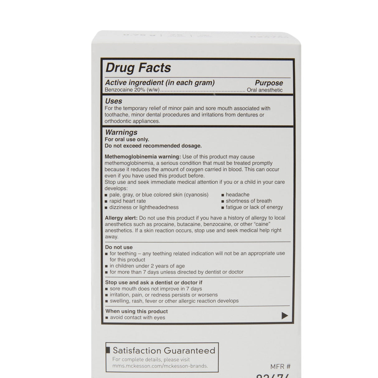Oral Pain Relief McKesson 20% Strength Benzocaine Oral Gel 0.75 Gram - BeHope