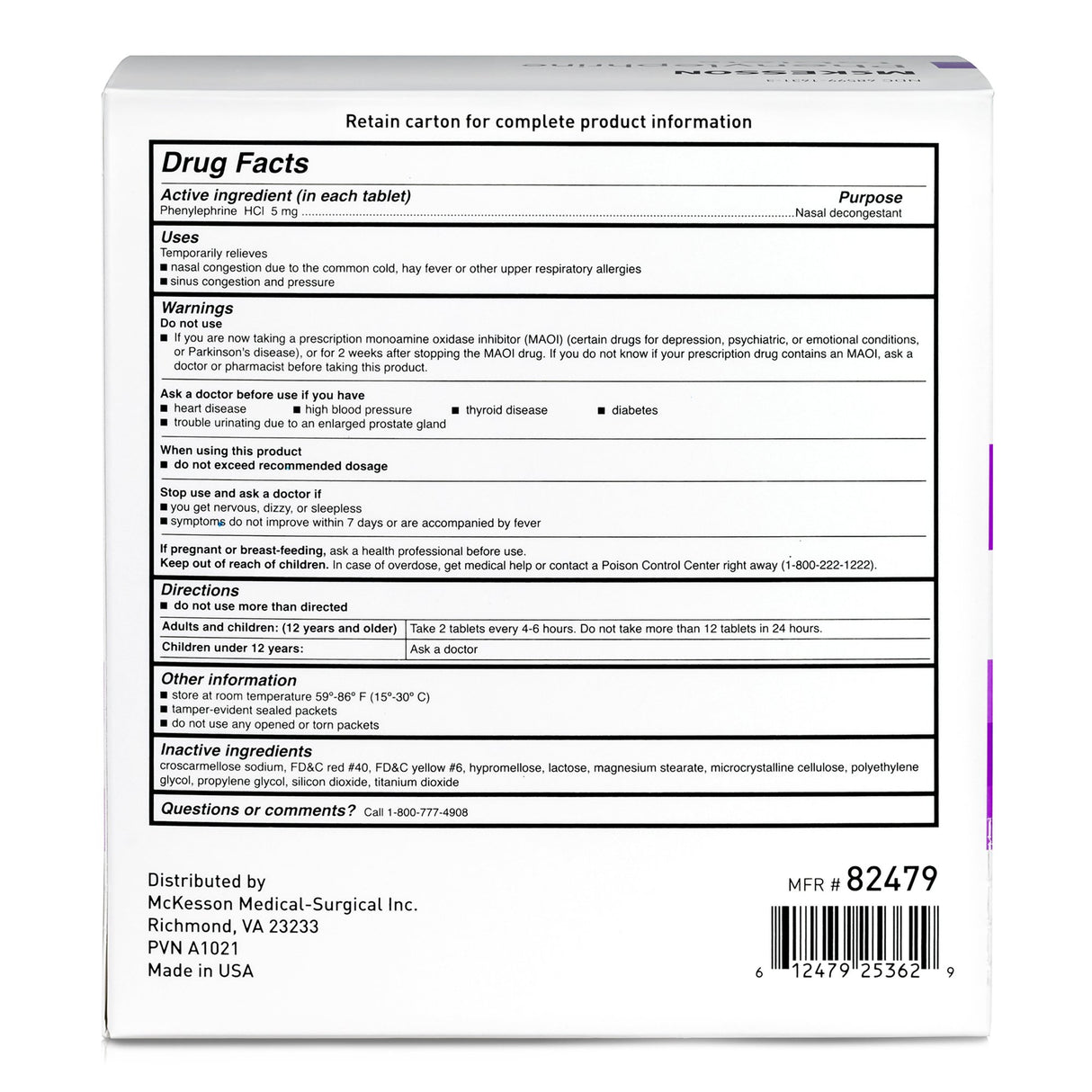 Sinus Relief McKesson Brand 5 mg Strength Tablet 2 per Pack - BeHope