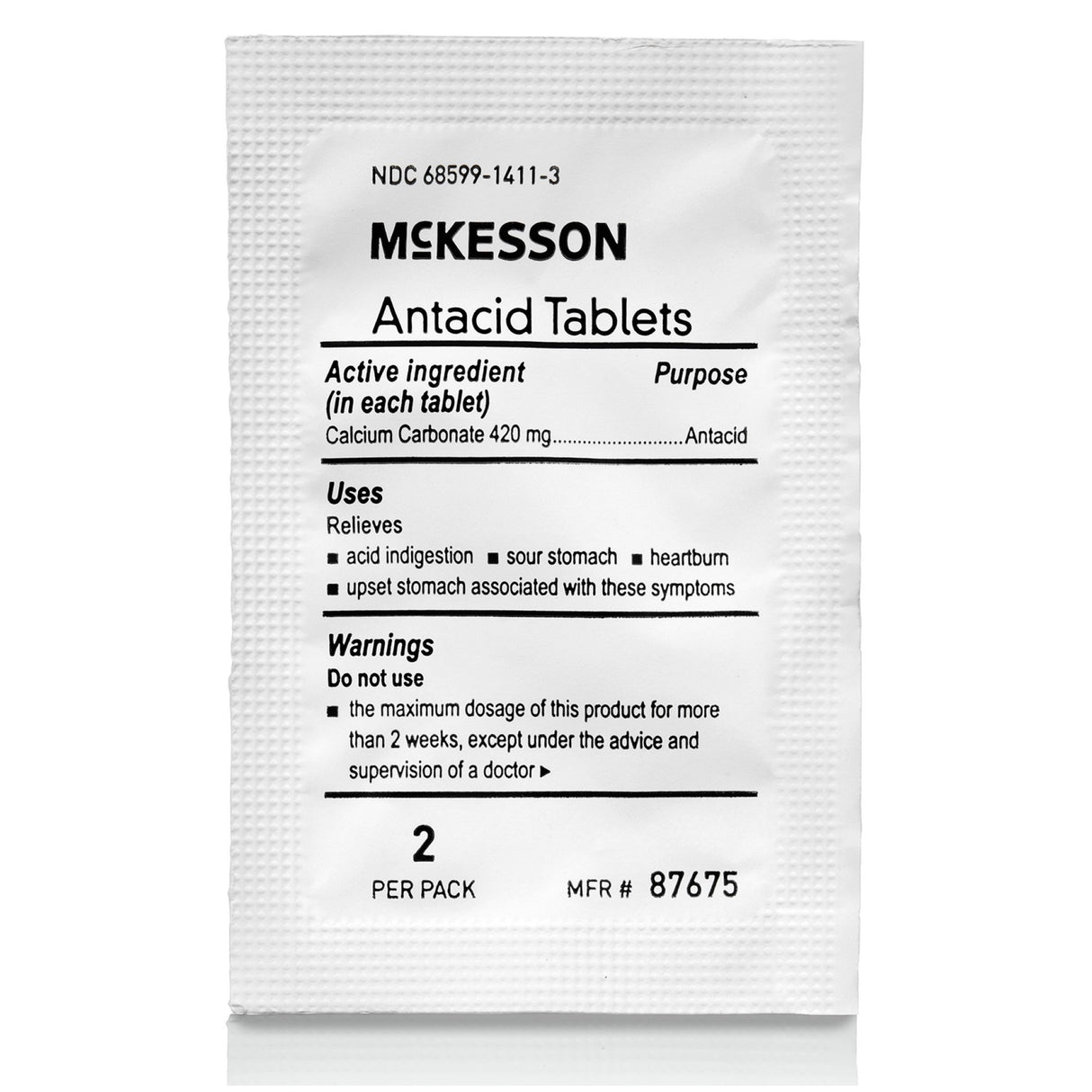 Antacid McKesson Brand 420 mg Strength Tablet 250 Packets per Box, 2 Tablets per Packet - BeHope