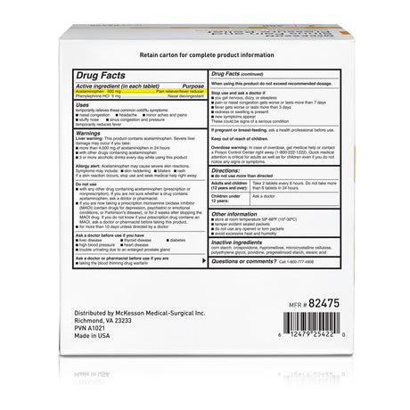 Cold and Sinus Relief McKesson Brand 500 mg - 5 mg Strength Tablet 2 per Pack - BeHope