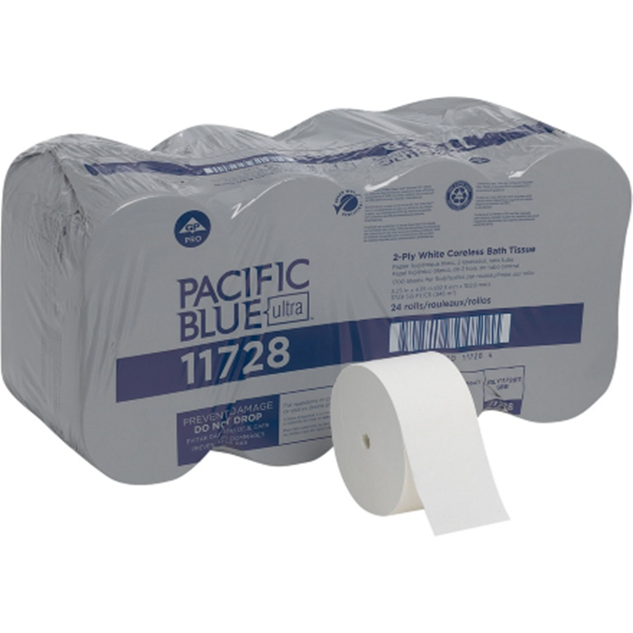 Toilet Tissue Pacific Blue Ultra™ White 2-ply Jumbo Size Coreless Roll 1700 Sheets 3-1/4 X 4 Inch - Behope