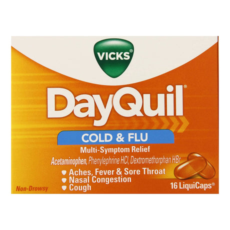 Cold and Cough Relief Vicks® 325 mg - 10 mg - 5 mg Strength Gelcap 16 per Box - BeHope