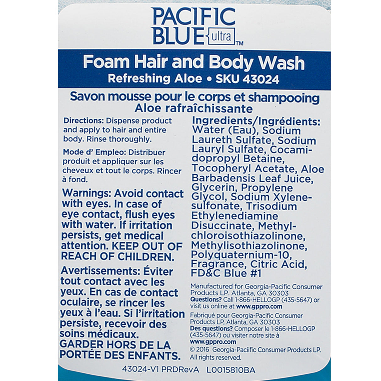 Shampoo and Body Wash Pacific Blue Ultra™ 1,200 mL Dispenser Refill Bottle Scented - BeHope