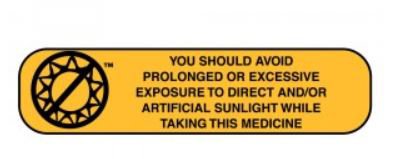 Pre-Printed Label Apothecary Products® Auxiliary Label Yellow Paper You Should Avoid Prolonged Or Excessive Exposure To Direct And/Or Artificial Sunlight While Taking This Medication Black Safety and Instructional 3/8 X 1-9/16 Inch - BeHope