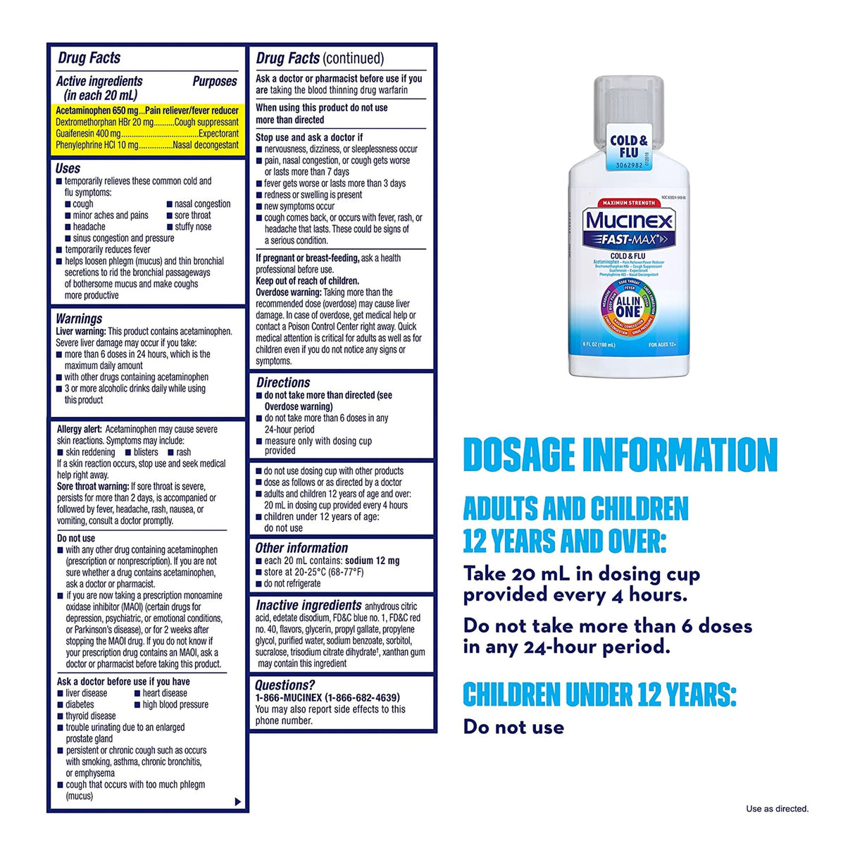 Cold and Cough Relief Mucinex® Fast-Max™ Cold & Flu 650 mg - 20 mg - 400 mg - 10 mg / 20 mL Strength Liquid 6 oz. - BeHope