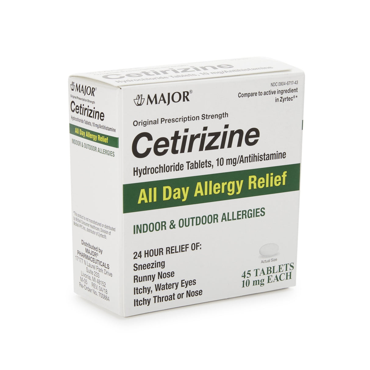 Major® Cetirizine HCl 10 mg Tablet 45 Tablets - BeHope