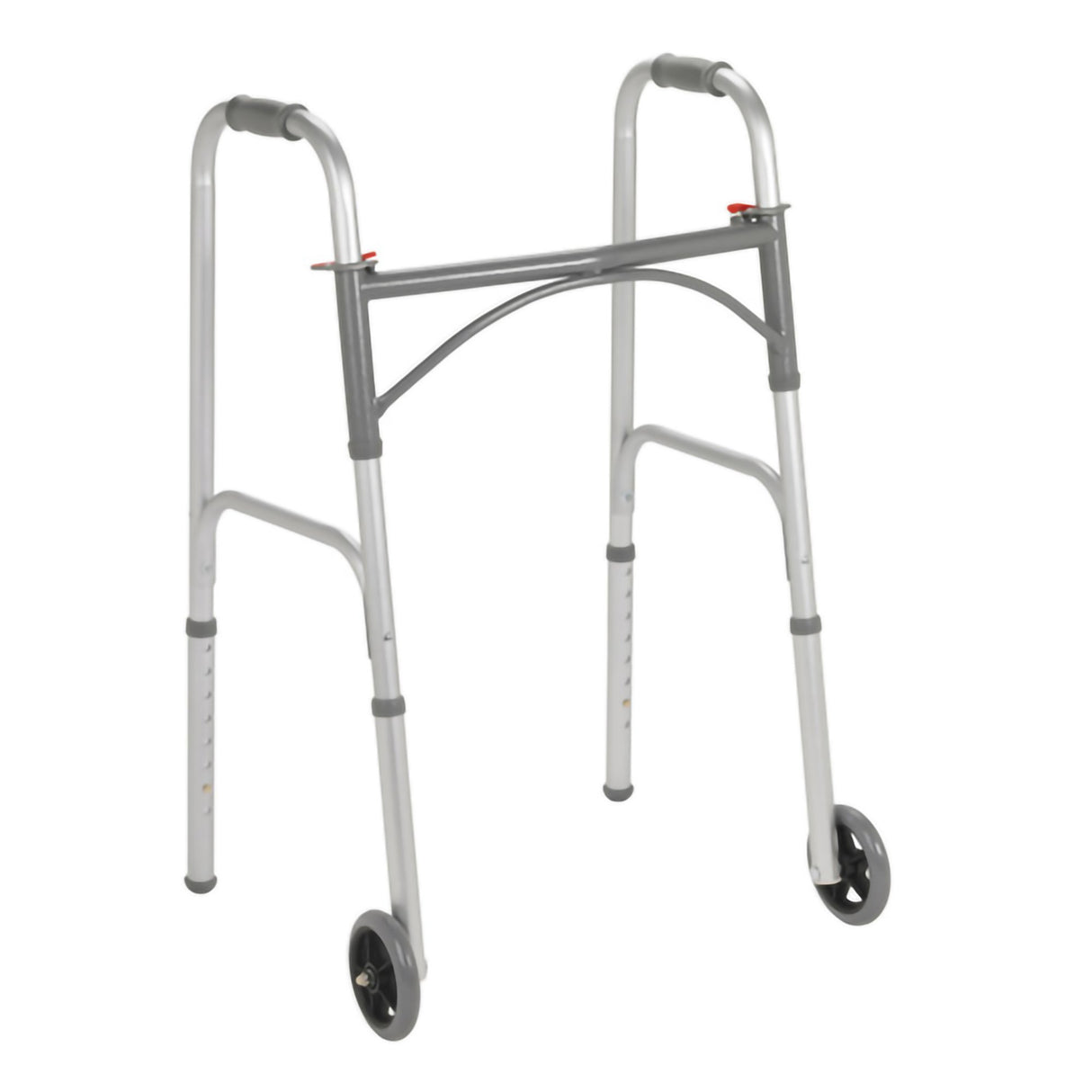 Dual Release Folding Walker with Wheels Adjustable Height McKesson Steel Frame 350 lbs. Weight Capacity 32 to 39 Inch Height - BeHope