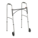 Dual Release Folding Walker with Wheels Adjustable Height McKesson Steel Frame 350 lbs. Weight Capacity 32 to 39 Inch Height - BeHope