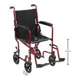 Transport Chair McKesson 19 Inch Seat Width Full Length Arm Swing-Away Footrest Aluminum Frame with Red Finish - BeHope