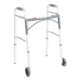 Dual Release Folding Walker with Wheels Adjustable Height McKesson Aluminum Frame 350 lbs. Weight Capacity 25 to 32-1/4 Inch Height - BeHope