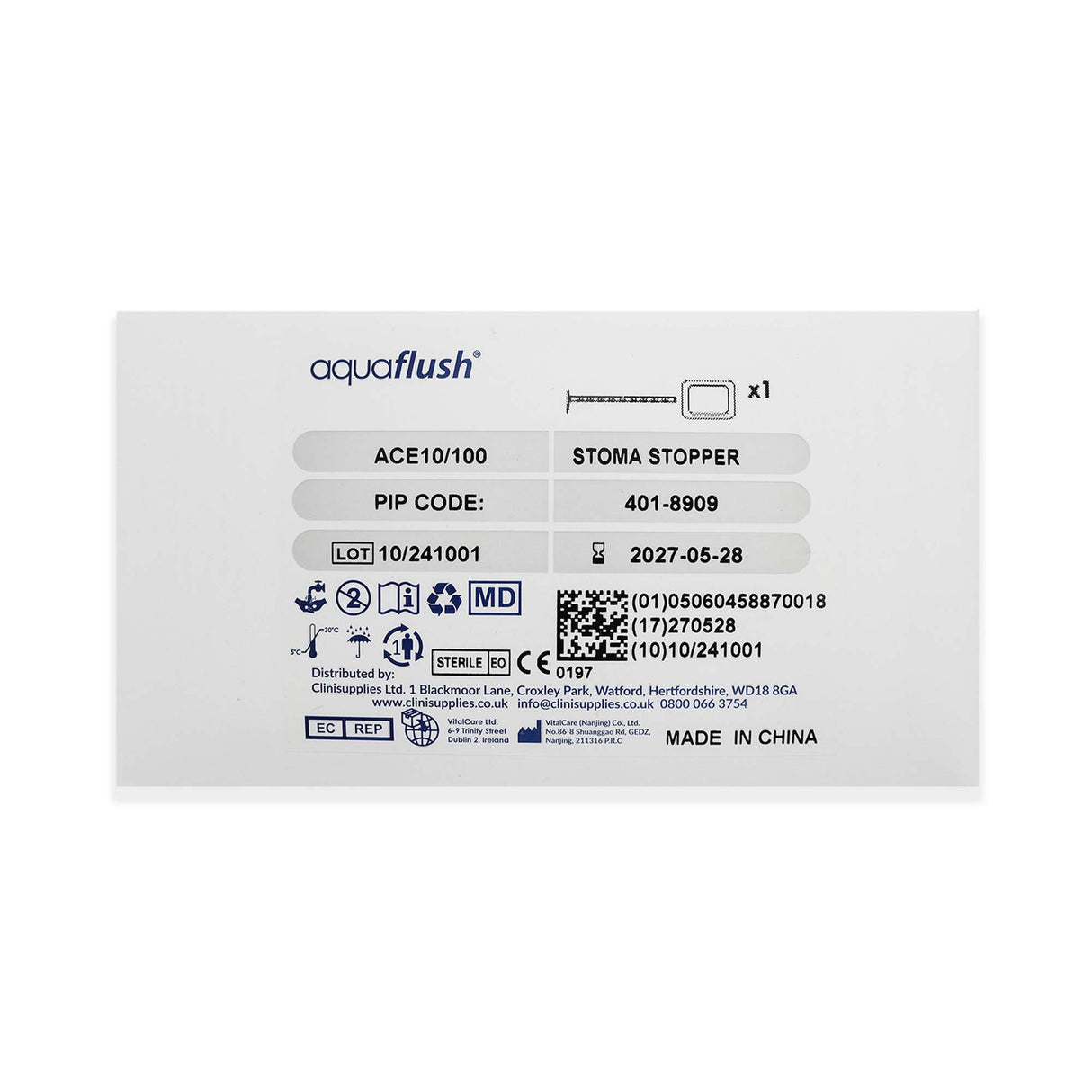 Stoma Stopper aquaflush® 10 Fr., Trim To Fit, Silicone - BeHope