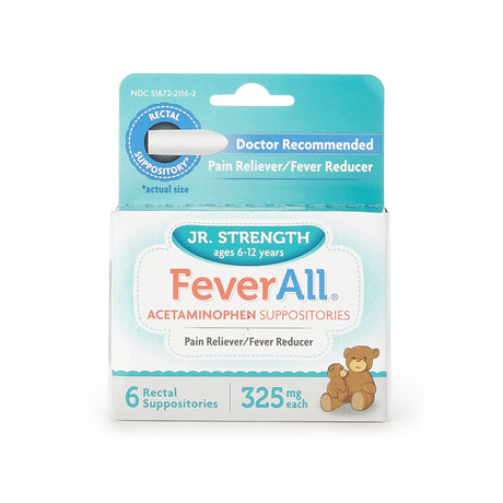 Pain Relief FeverAll® 325 mg Strength Acetaminophen Rectal Suppository 6 per Box - BeHope