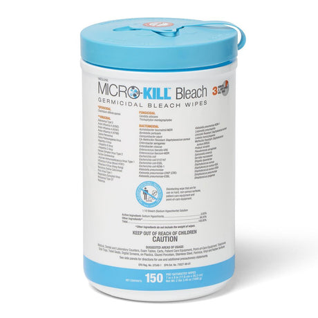 Surface Disinfectant Cleaner Micro-Kill™ Bleach Premoistened Germicidal Manual Pull Wipe 150 Count Canister Bleach Scent NonSterile - BeHope