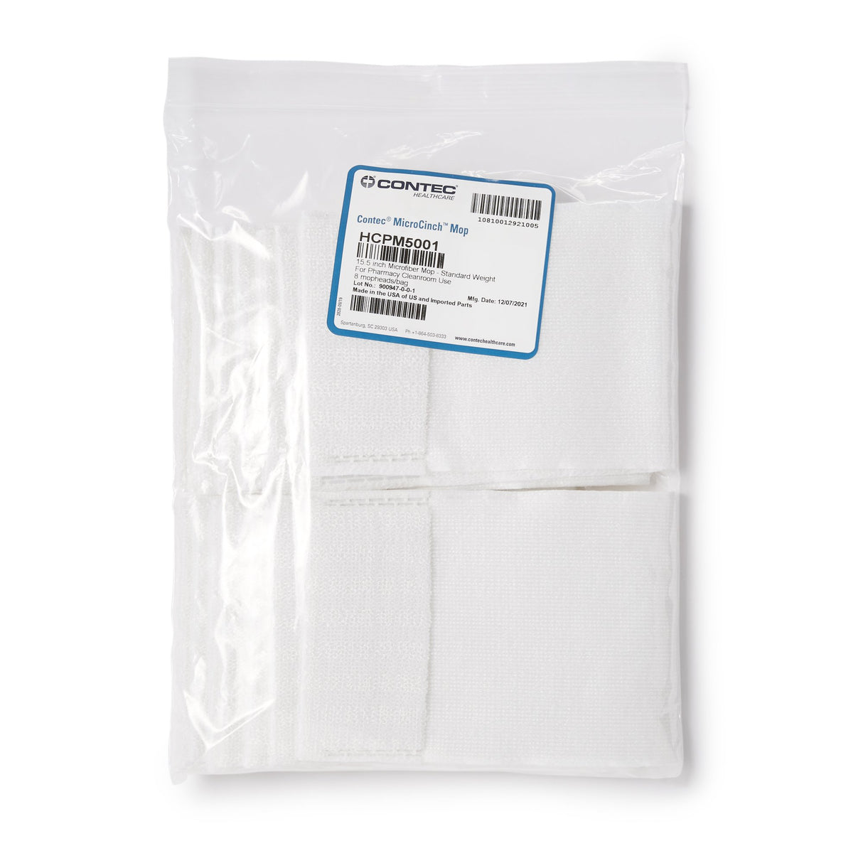 Cleanroom Wet / Dry Mop Pad Contec® MicroCinch™ White Microfiber Disposable - BeHope