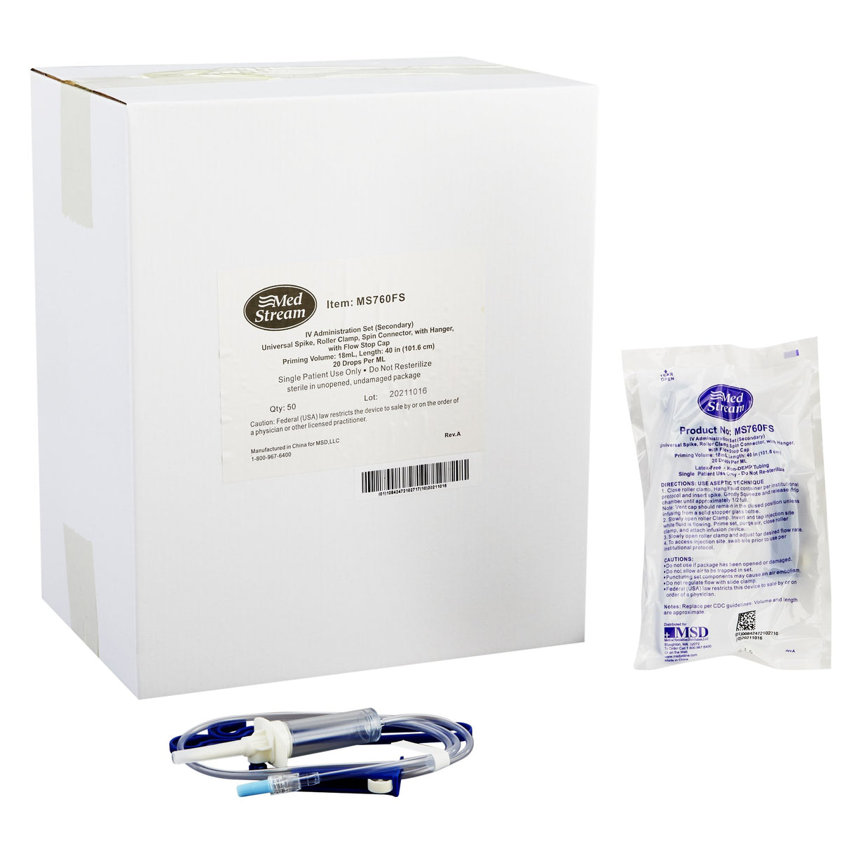 Secondary IV Administration Set MedStream Gravity Without Ports 20 Drops / mL Drip Rate Without Filter 40 Inch Tubing Solution - BeHope