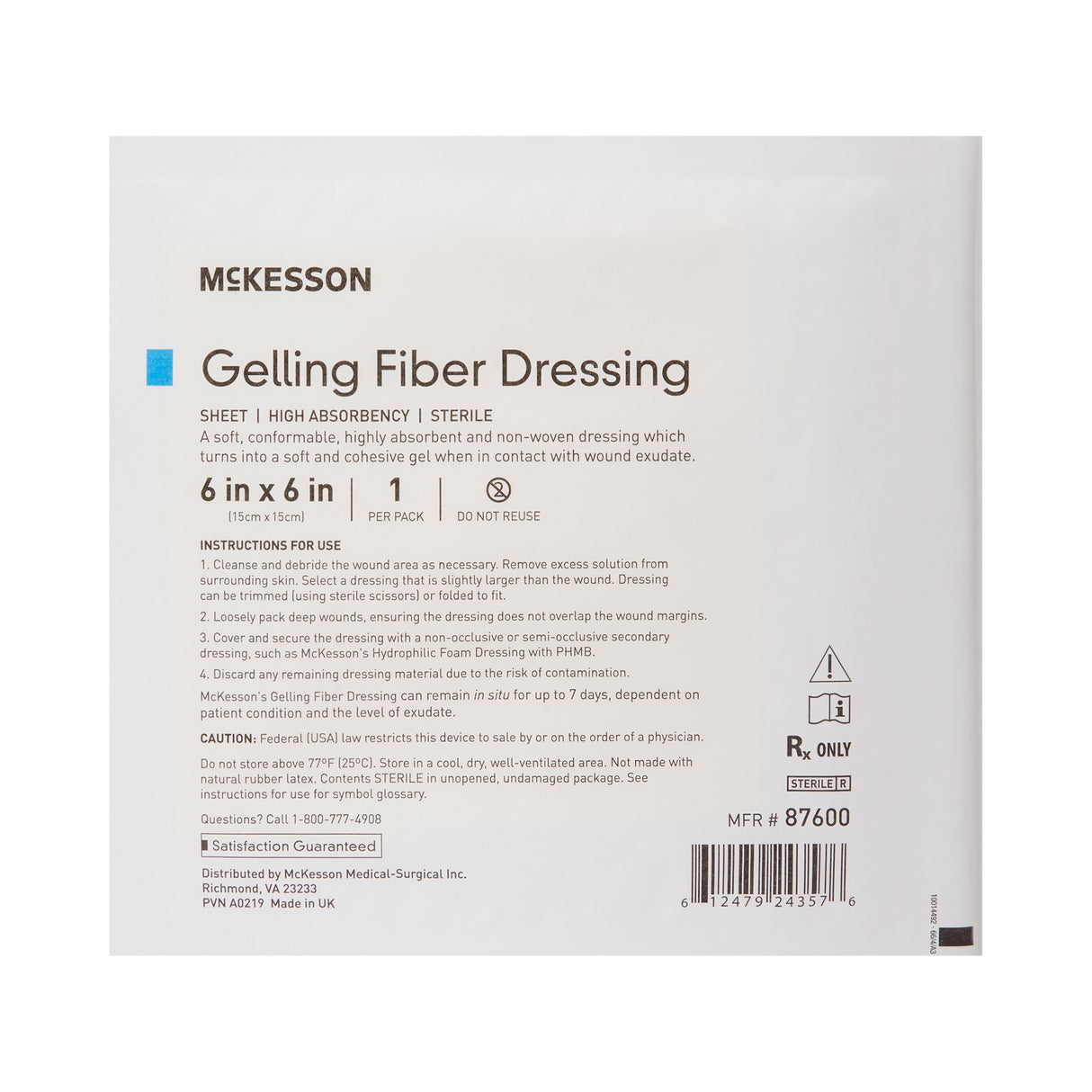 Gelling Fiber Wound Dressing McKesson 6 X 6 Inch Square Sterile - BeHope