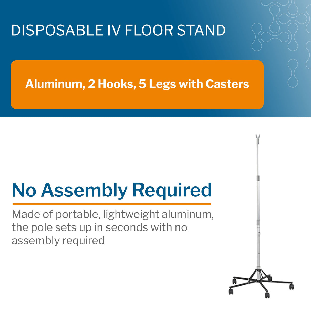 Disposable IV Stand Floor Stand 2 Hooks 5 Legs with Casters - BeHope
