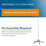 Disposable IV Stand Floor Stand 2 Hooks 5 Legs with Casters - BeHope