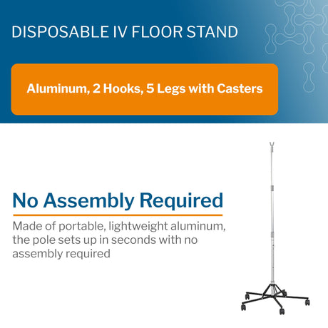 Disposable IV Stand Floor Stand 2 Hooks 5 Legs with Casters - BeHope