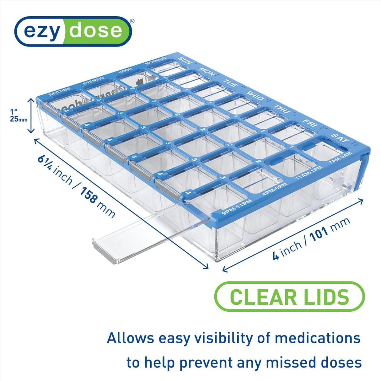 Pill Organizer Pharmadose® Locking Pill Planner Small 7 Day 4 Dose - BeHope