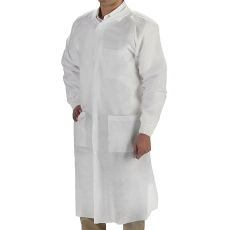 Lab Coat LabMates® White X-Large Knee Length SMS Disposable - BeHope