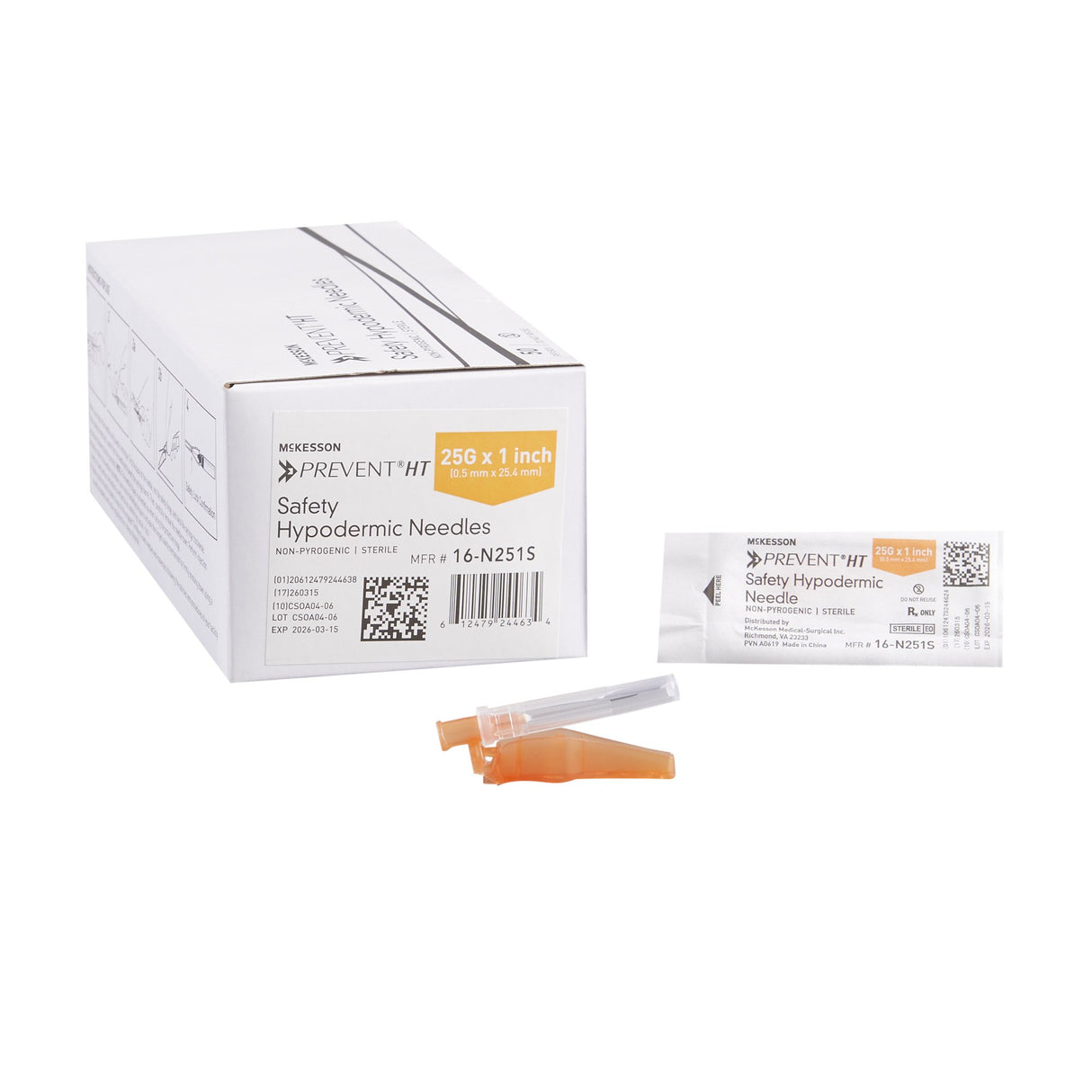Safety Hypodermic Needle McKesson Prevent® HT 1 Inch Length 25 Gauge Thin Wall Hinged Safety Needle - BeHope