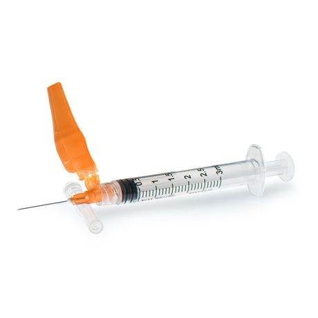 Safety Hypodermic Syringe with Needle McKesson Prevent® HT 3 mL 1 Inch 25 Gauge Hinged Safety Needle Thin Wall - BeHope