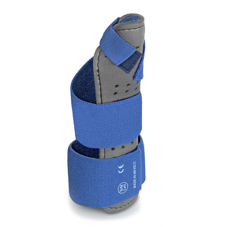 Wrist Brace with Thumb Spica McKesson Palmar Pad Aluminium / Foam / Nylon / Plastic / Polyester Left Hand Blue / Gray Large / X-Large - BeHope
