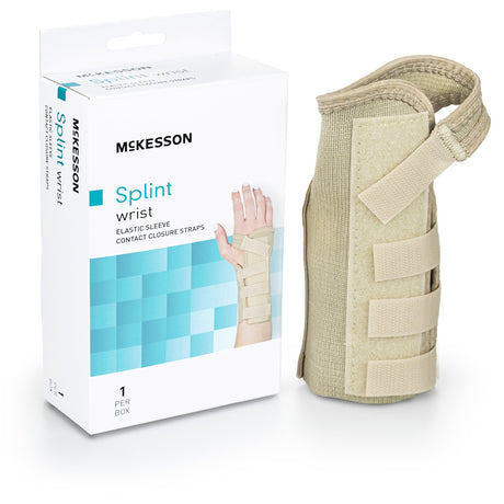Wrist Brace McKesson Low Profile / Contoured / Wraparound Aluminum / Cotton / Elastic Left Hand Beige Medium - BeHope