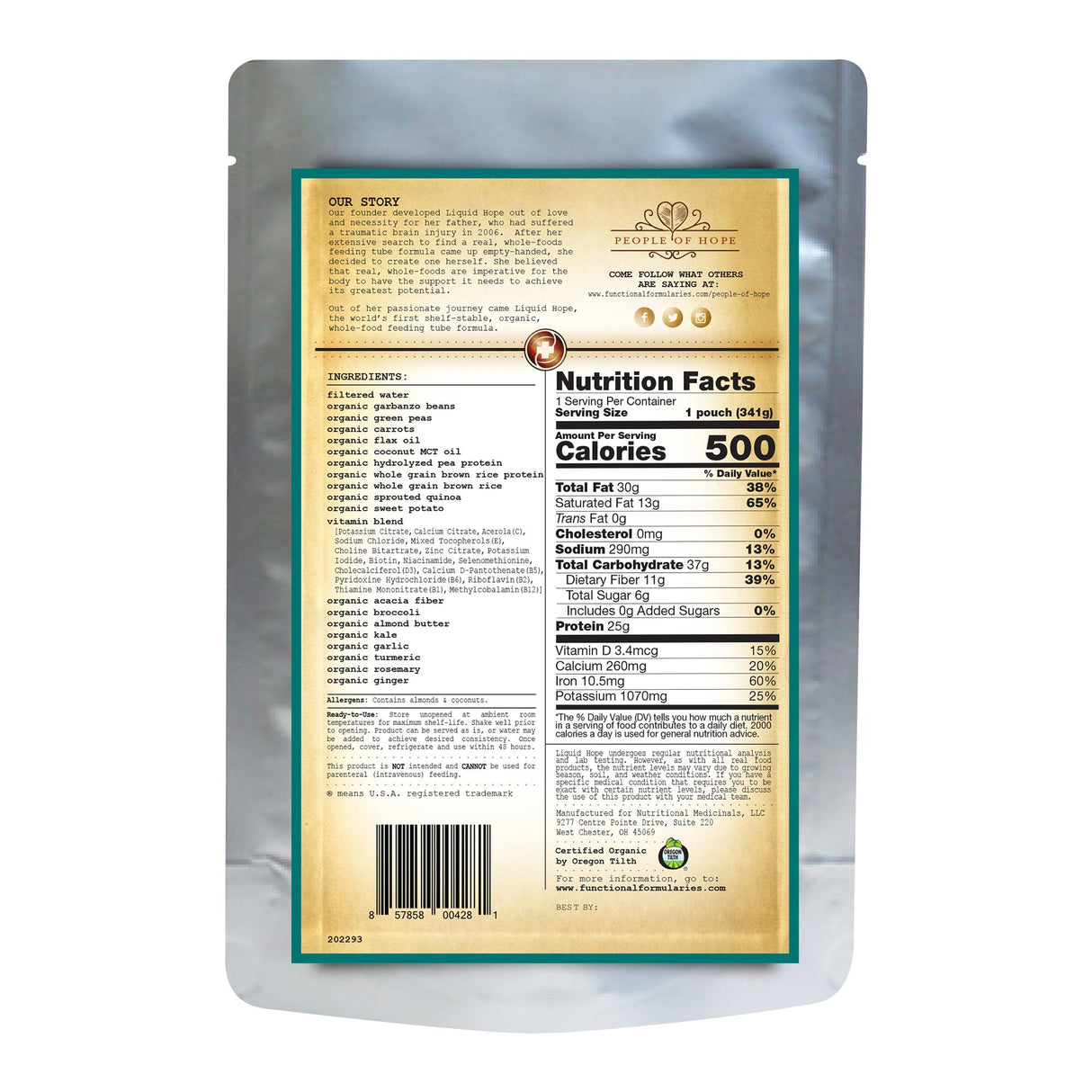 Oral Supplement Liquid Hope® Peptide Formula Flavored Liquid 12 oz. Pouch - BeHope