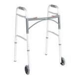 Dual Release Folding Walker with Wheels Adjustable Height drive™ Deluxe Aluminum Frame 350 lbs. Weight Capacity 25 to 32-1/4 Inch Height - BeHope