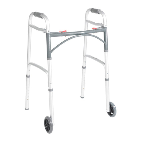 Dual Release Folding Walker with Wheels Adjustable Height drive™ Deluxe Aluminum Frame 350 lbs. Weight Capacity 25 to 32-1/4 Inch Height - BeHope