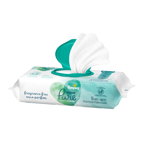 Baby Wipes Pampers® Aqua Pure® 99% Water Unscented for Sensitive Skin - BeHope