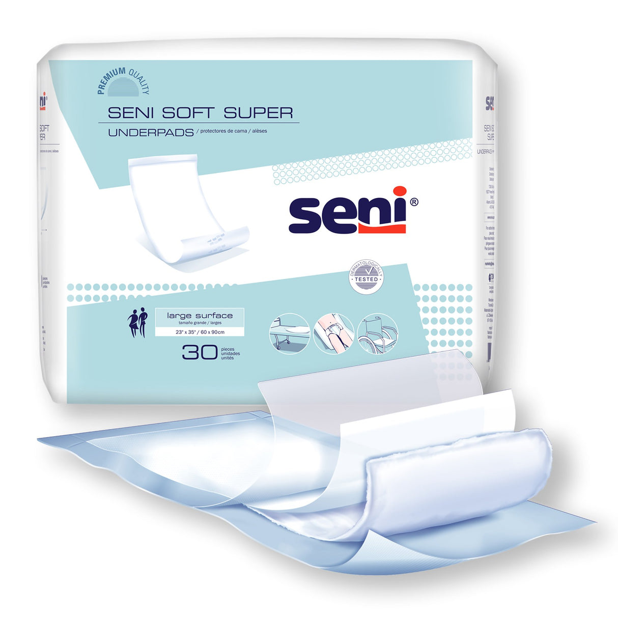 Disposable Underpad Seni® Soft Super 23 X 35 Inch Cellulose Pulp Moderate Absorbency - BeHope