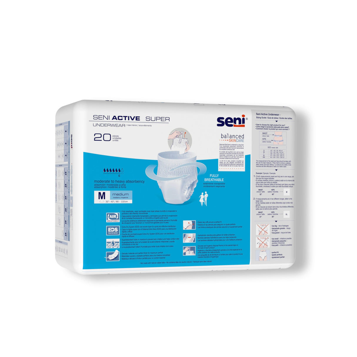 Absorbent Underwear Seni® Active Super Pull On with Tear Away Seams Adult Medium Unisex Disposable Moderate Absorbency - BeHope