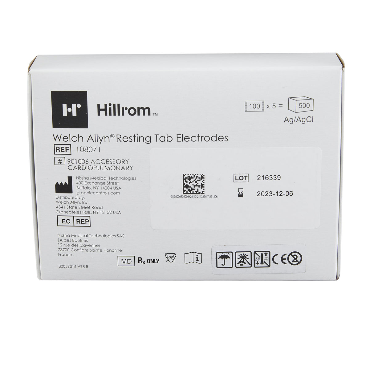 ECG Resting Electrode Welch Allyn® Tab Connector Solid Gel Paper Backing Adult Non-Radiolucent 5 per Pack - BeHope