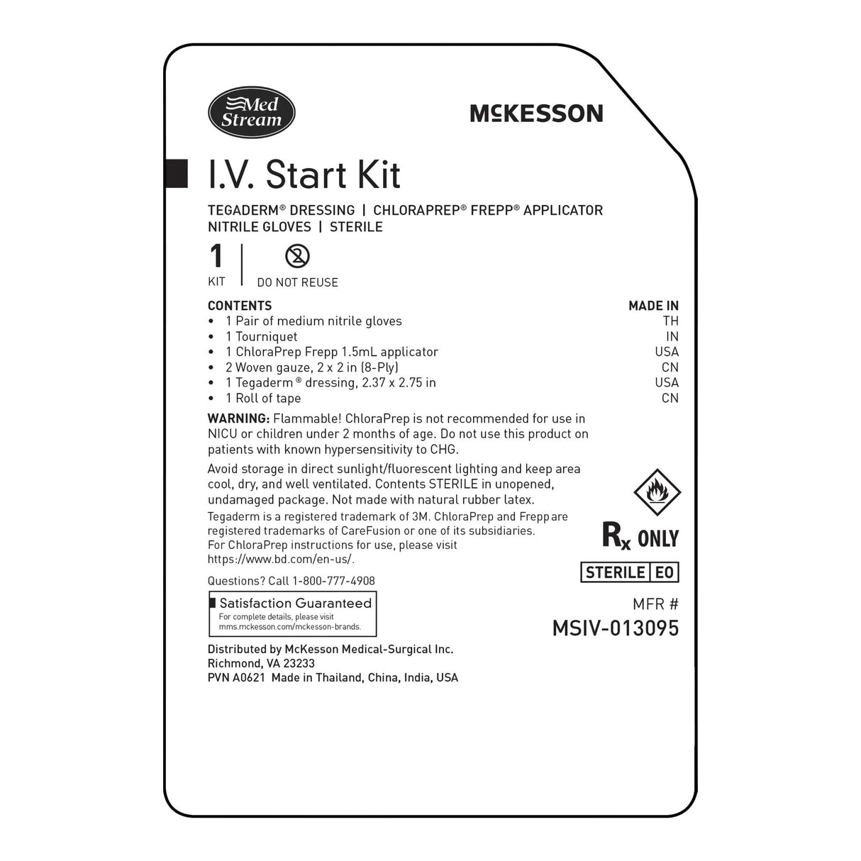 McKesson Sterile IV Start Kit with Tegaderm and Chloraprep - BeHope