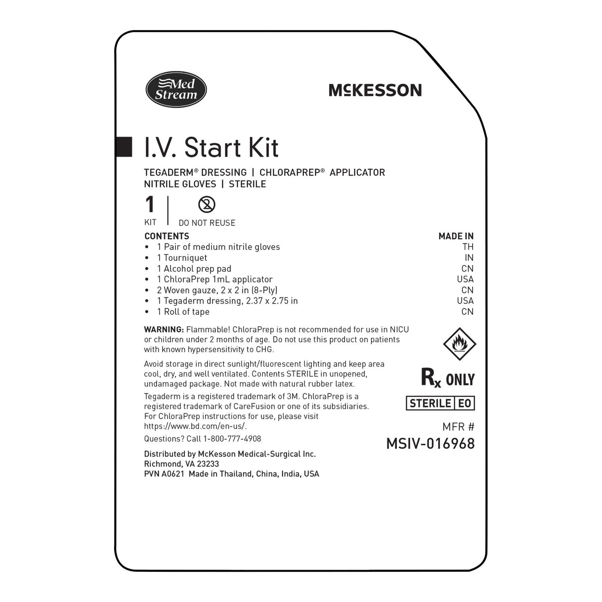 IV Start Kit Mckesson Comprehensive Sterile with Tegaderm and Chloraprep - BeHope