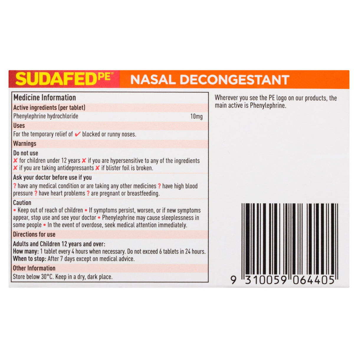 Nasal Decongestant 10 mg Strength Tablet 18 per Bottle - BeHope