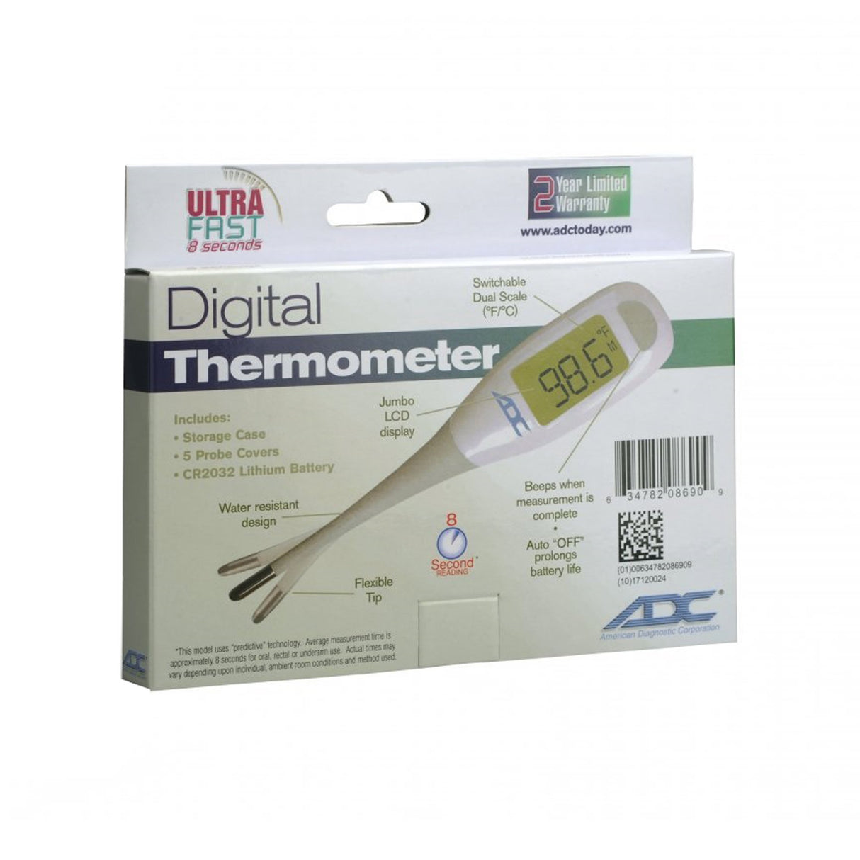 Digital Stick Thermometer Adtemp™ Oral / Rectal / Axillary Probe Handheld - BeHope